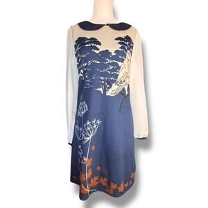 Yumi Owl Woodland Print Peter Pan Collar Dress Navy Cream Size 6/8 Forestcore
